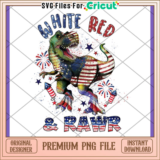Patriotic T Rex PNG Design White Red Rawr