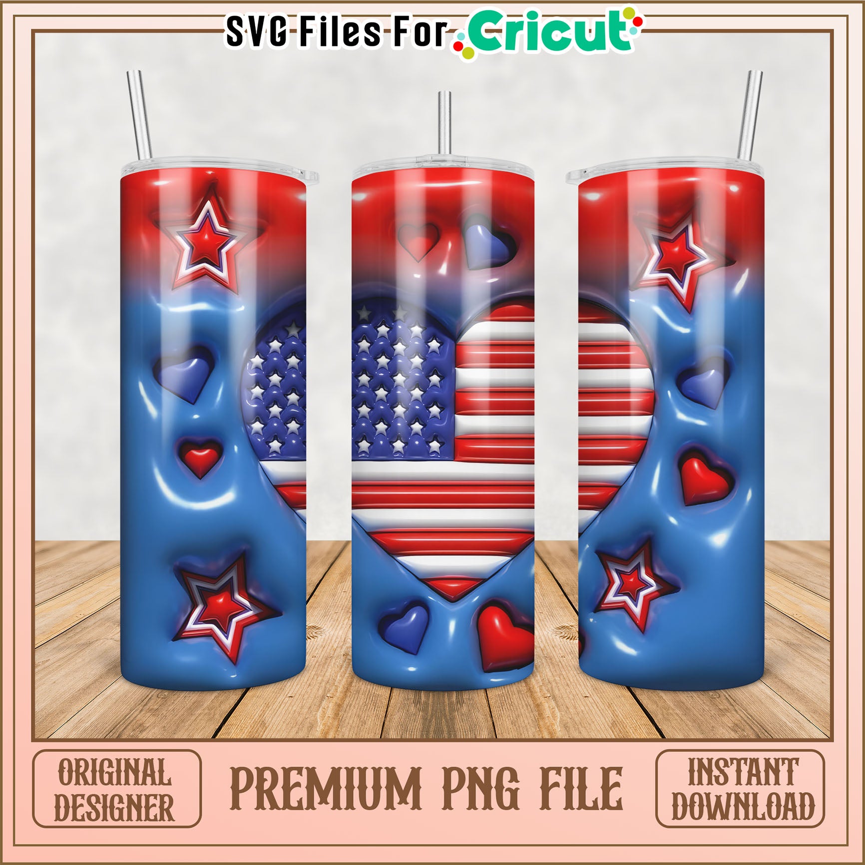 Patriotic Tumbler Design PNG for Cricut Instant Download File