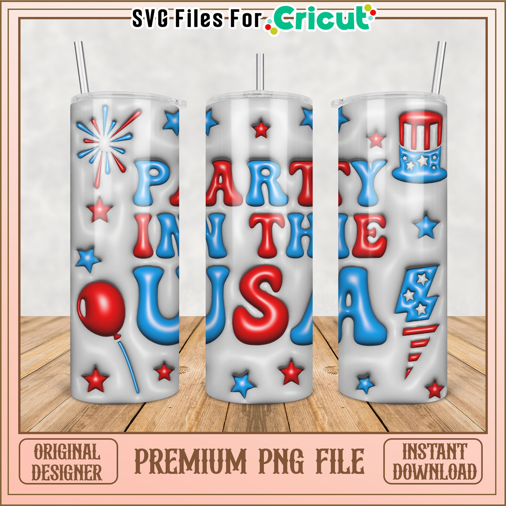 Patriotic Tumbler PNG Design Party in the USA