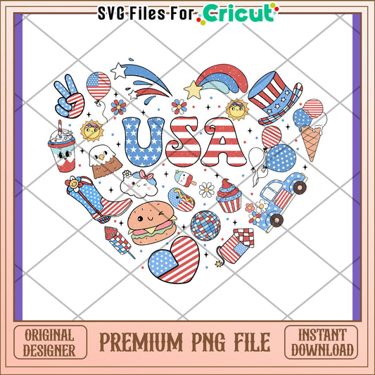 Patriotic USA Heart PNG Design