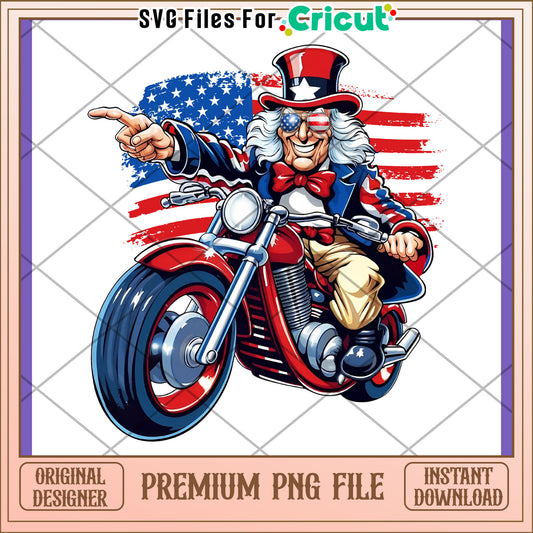Patriotic Uncle Sam Biker PNG Design for Download