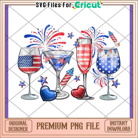 Patriotic Wine Glasses PNG Design