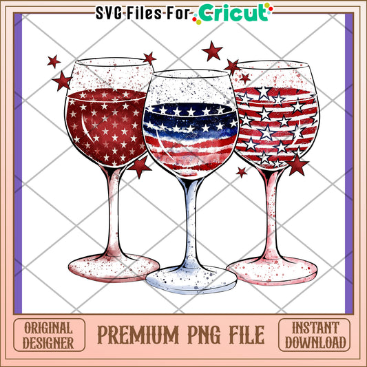 Patriotic Wine Glasses PNG Design for Celebrations