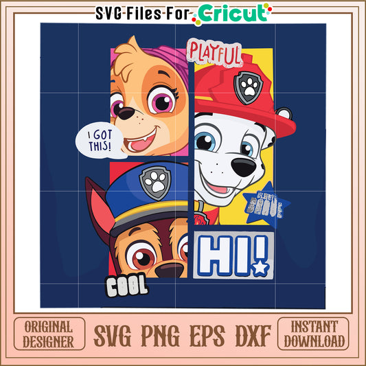 Paw patrol dog say hi svg, paw patrol cartoon svg, rescue dogs svg