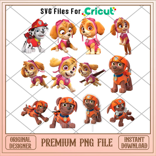 Paw patrol Skye and Zuma png bundle