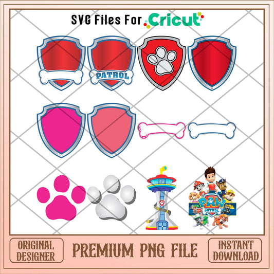 Paw patrol cute armorial and logo png bundle