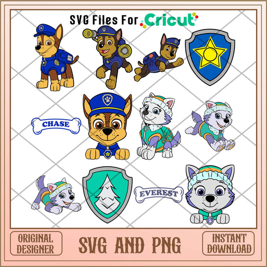 Paw patrol blue and white characters svg bundle