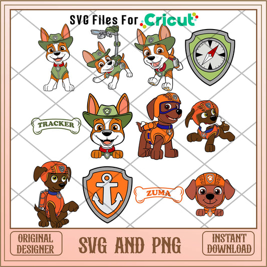 Paw patrol green and orange characters svg bundle