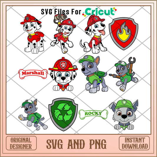 Paw patrol green and red characters svg bundle