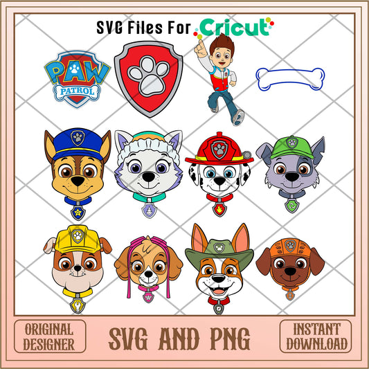 Paw patrol head characters svg bundle