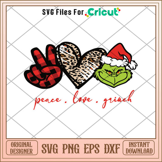 Peace Love Grinch Christmas Leopard Heart SVG grinch heart​ svg