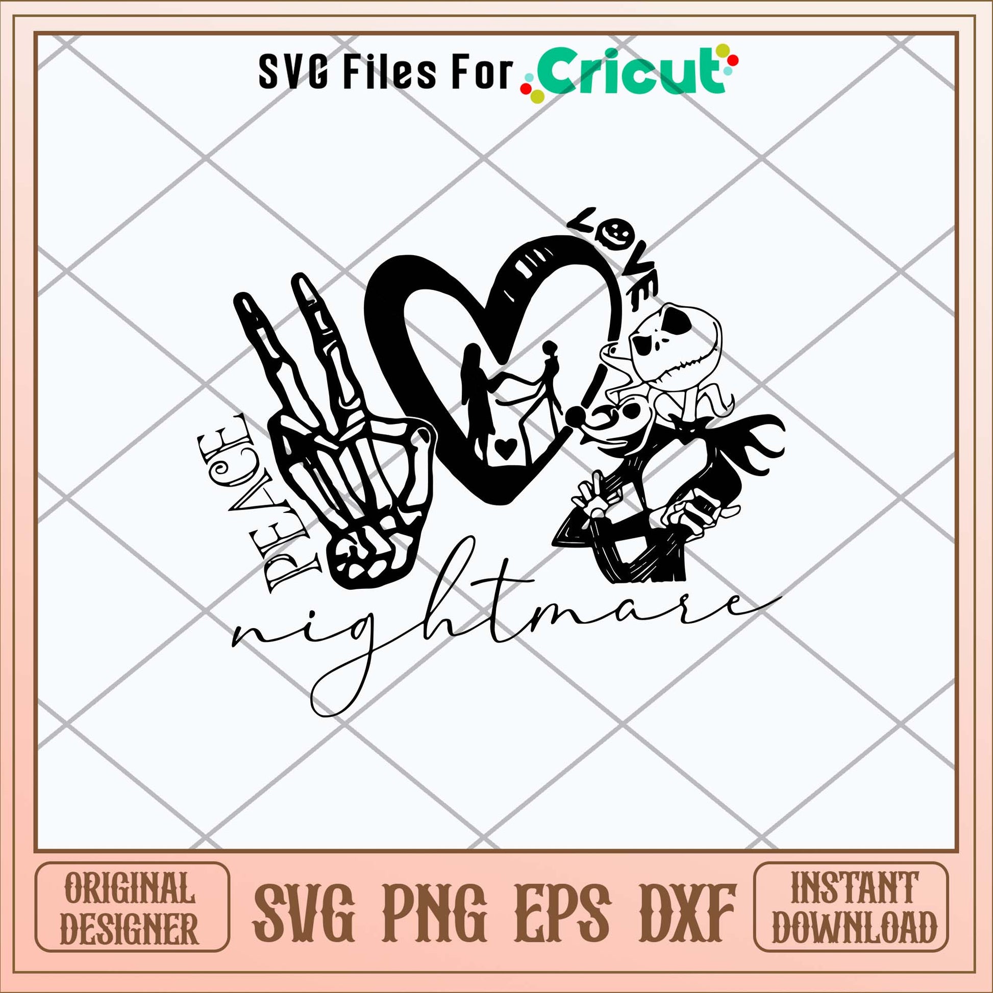 Peace Love Nightmare Svg, Skellington Svg-Svgfilesforcricut