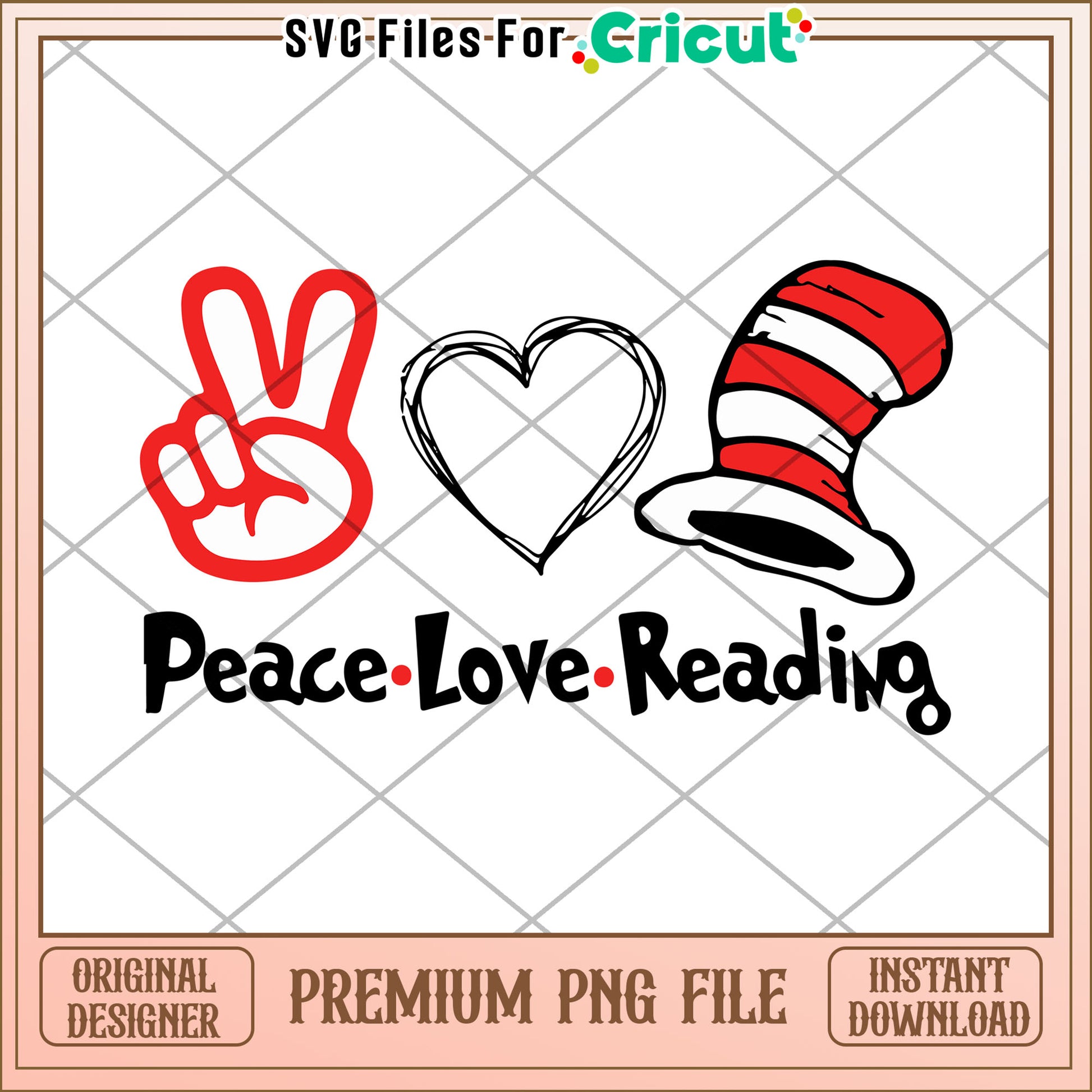Peace Love Reading PNG Instant Download