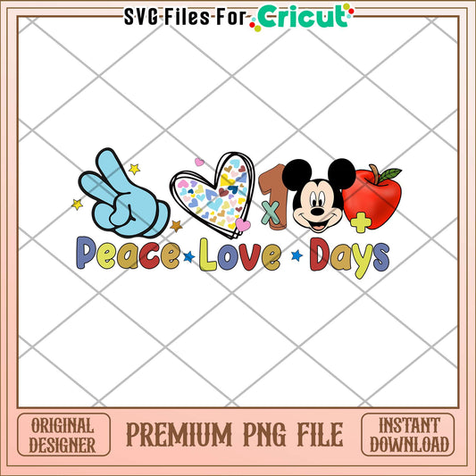 Peace love days mickey mouse png, 100 days of school png
