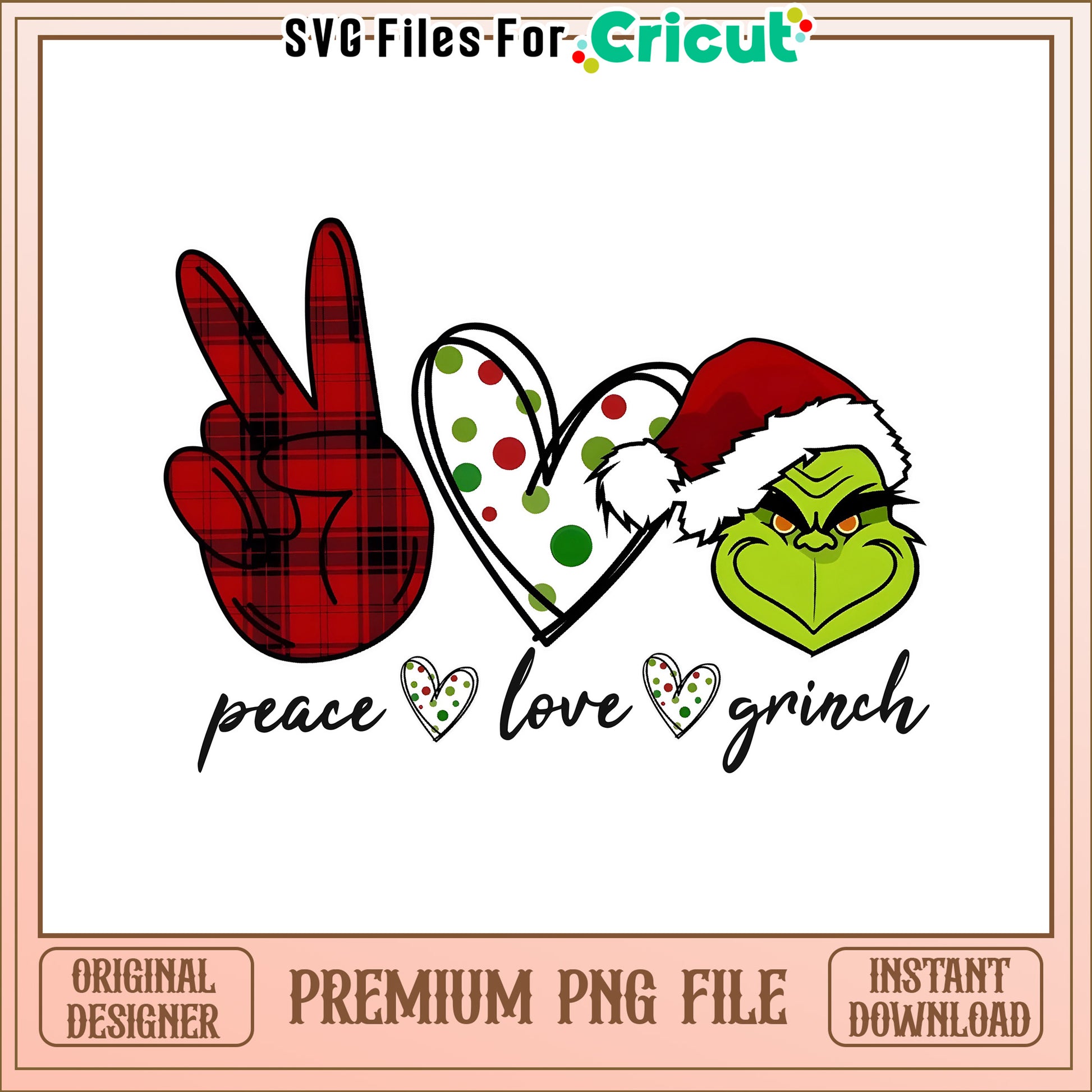 Peace love grinch christmas png, grinch costume head​​​ png