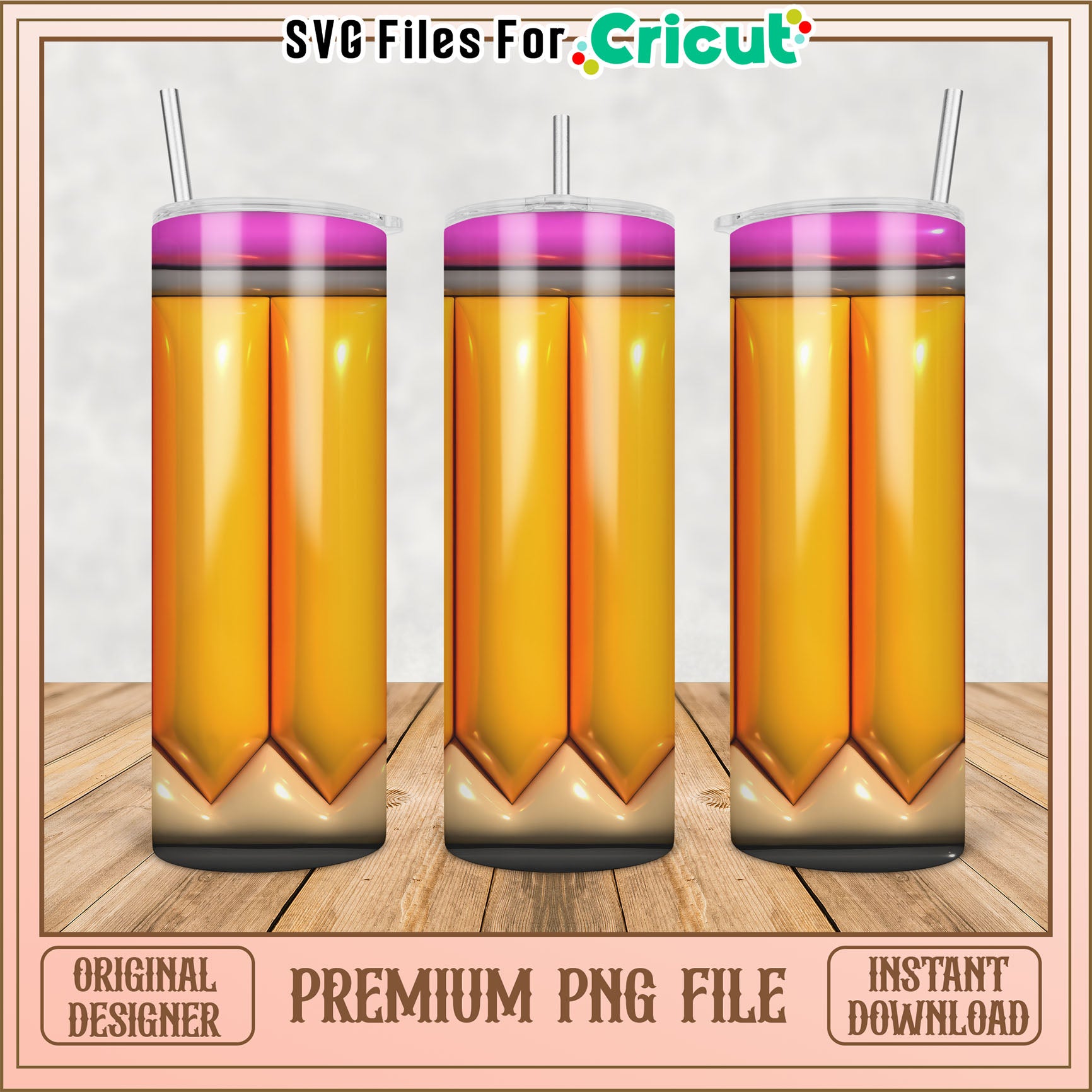 Pencil Tumbler PNG Sublimation Design