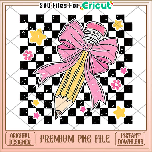 Pencil bowtie design png, cute stationery design png, back to school items png