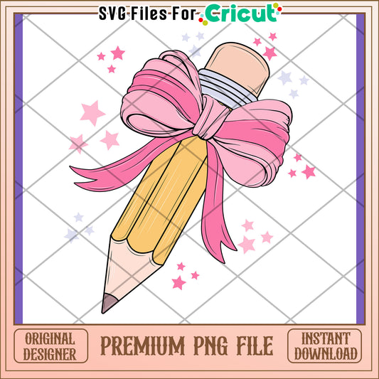 Pencil with Bow PNG Design Instant Download