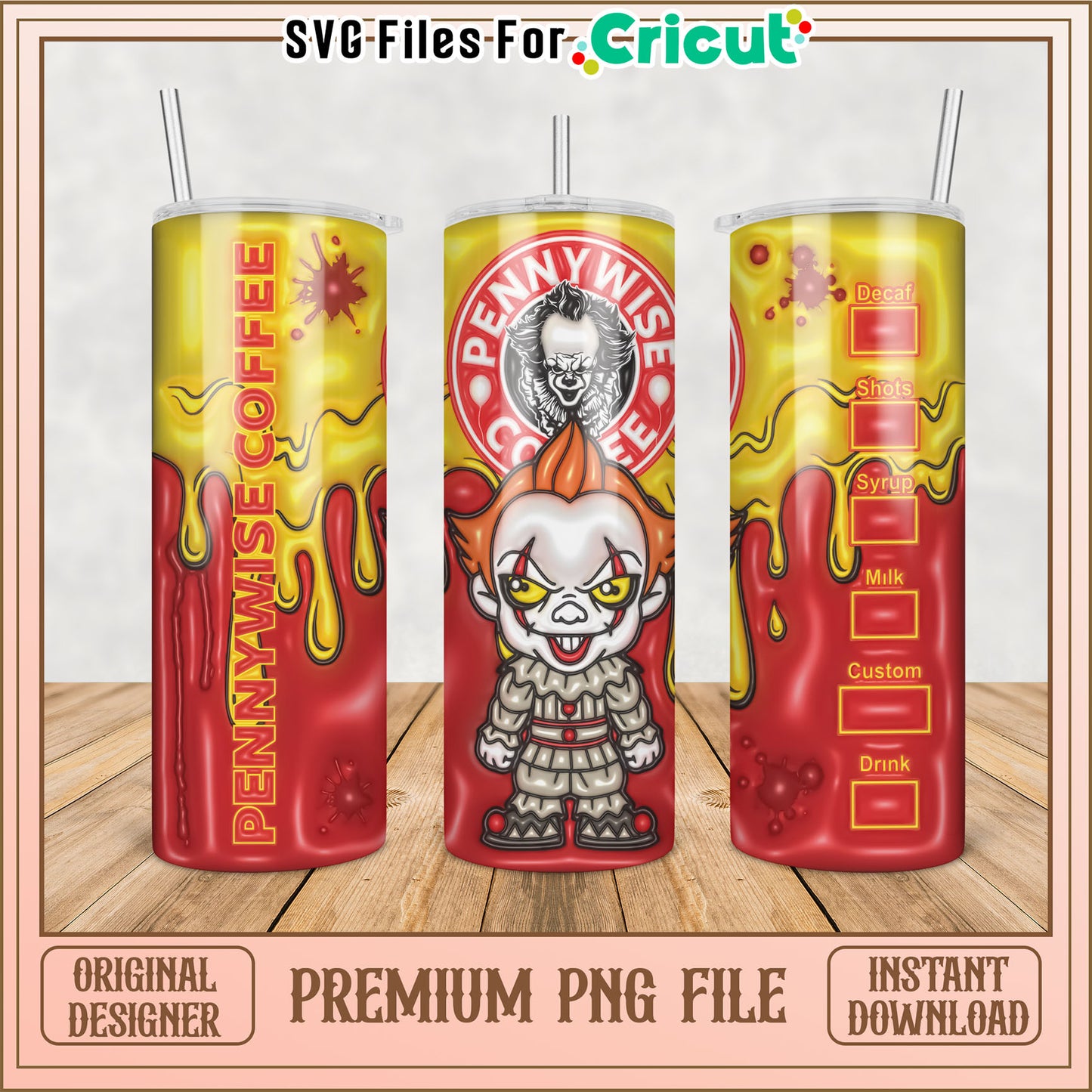 Pennywise Coffee Tumbler Design PNG for Cricut Crafting Projects