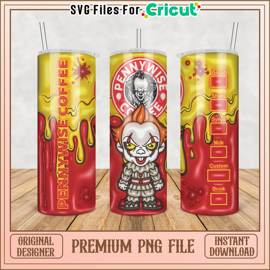 Pennywise Coffee Tumbler Design PNG for Cricut Crafting Projects