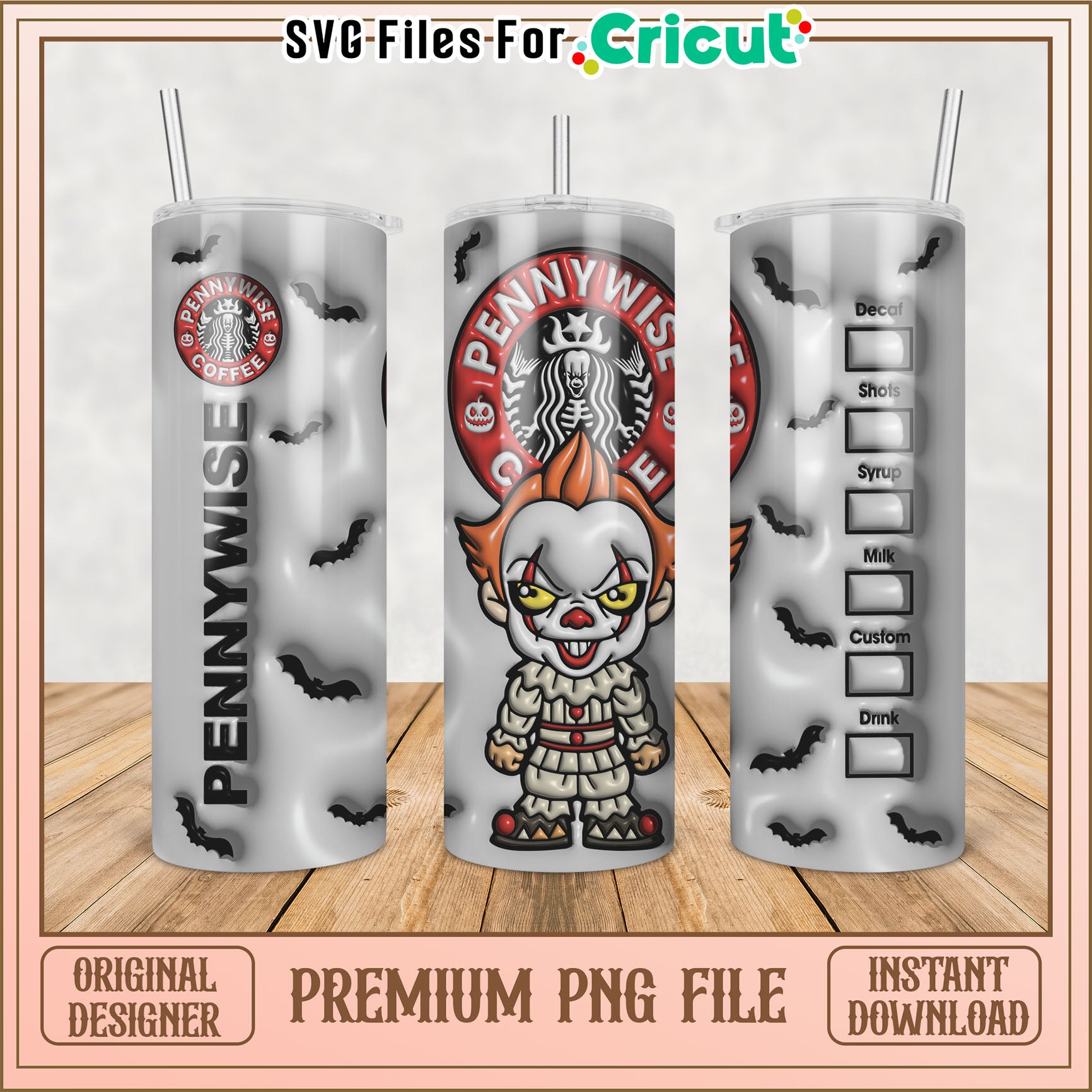 Pennywise Halloween Starbucks Tumbler PNG
