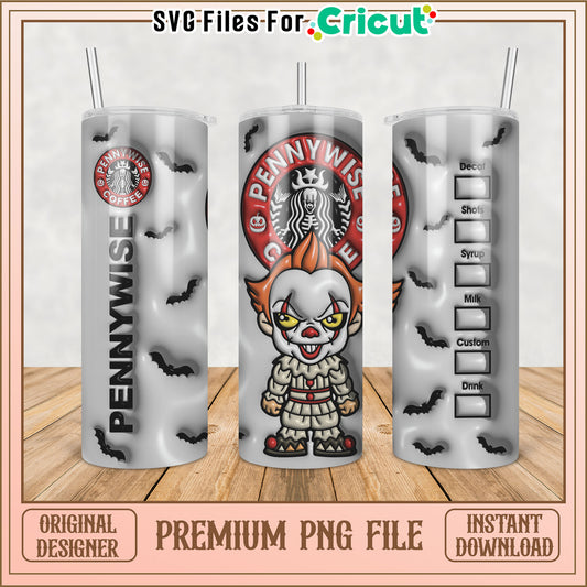 Pennywise Halloween Starbucks Tumbler PNG