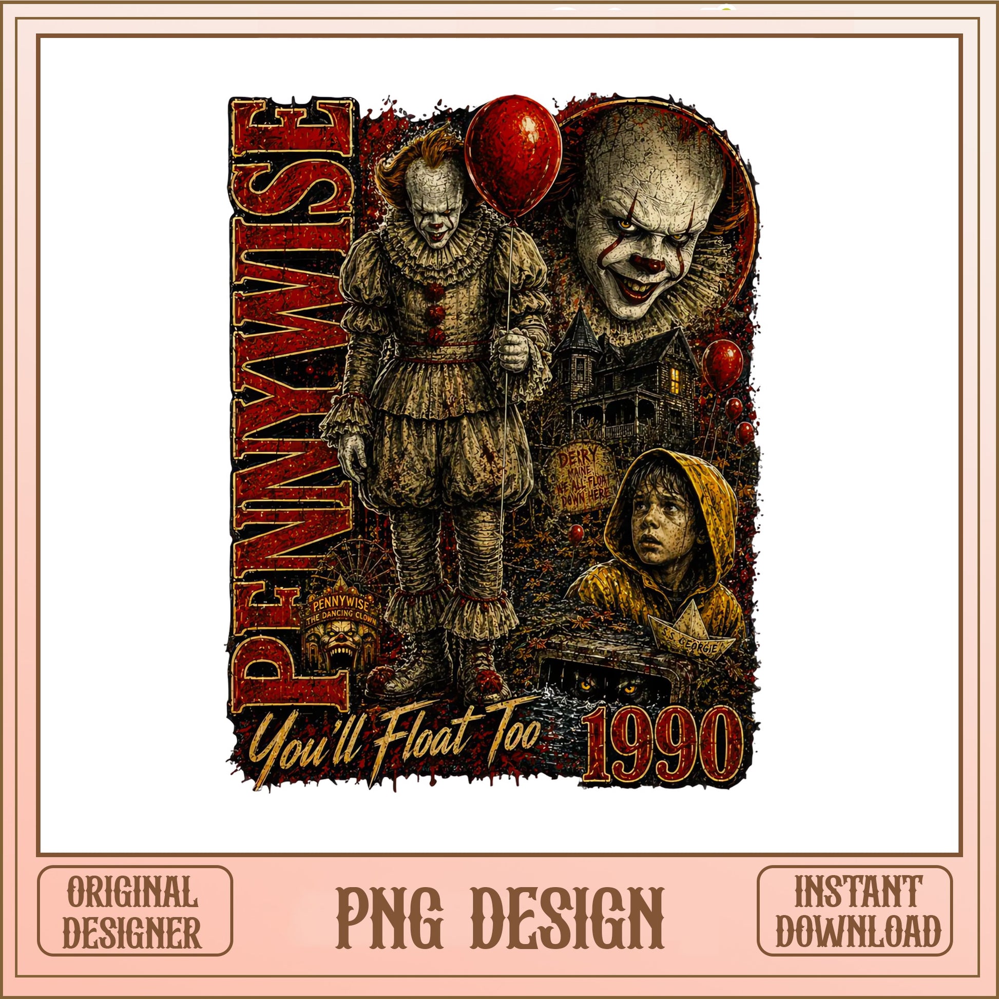 Pennywise You'll Float Too PNG, Horror Clown PNG, Halloween PNG