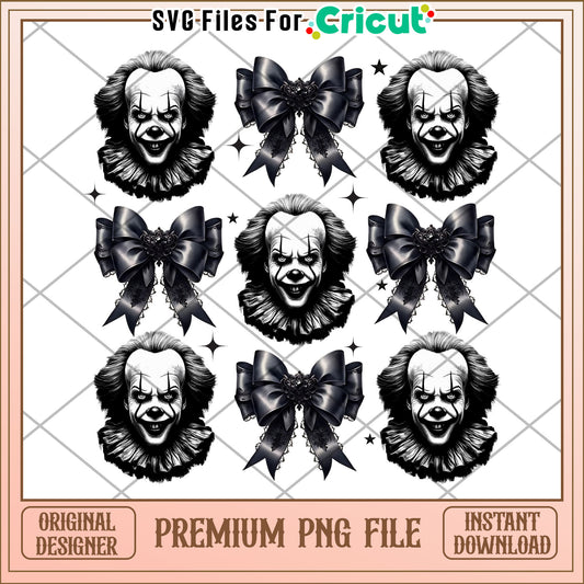 Pennywise black and white png, spooky characters png, halloween time png