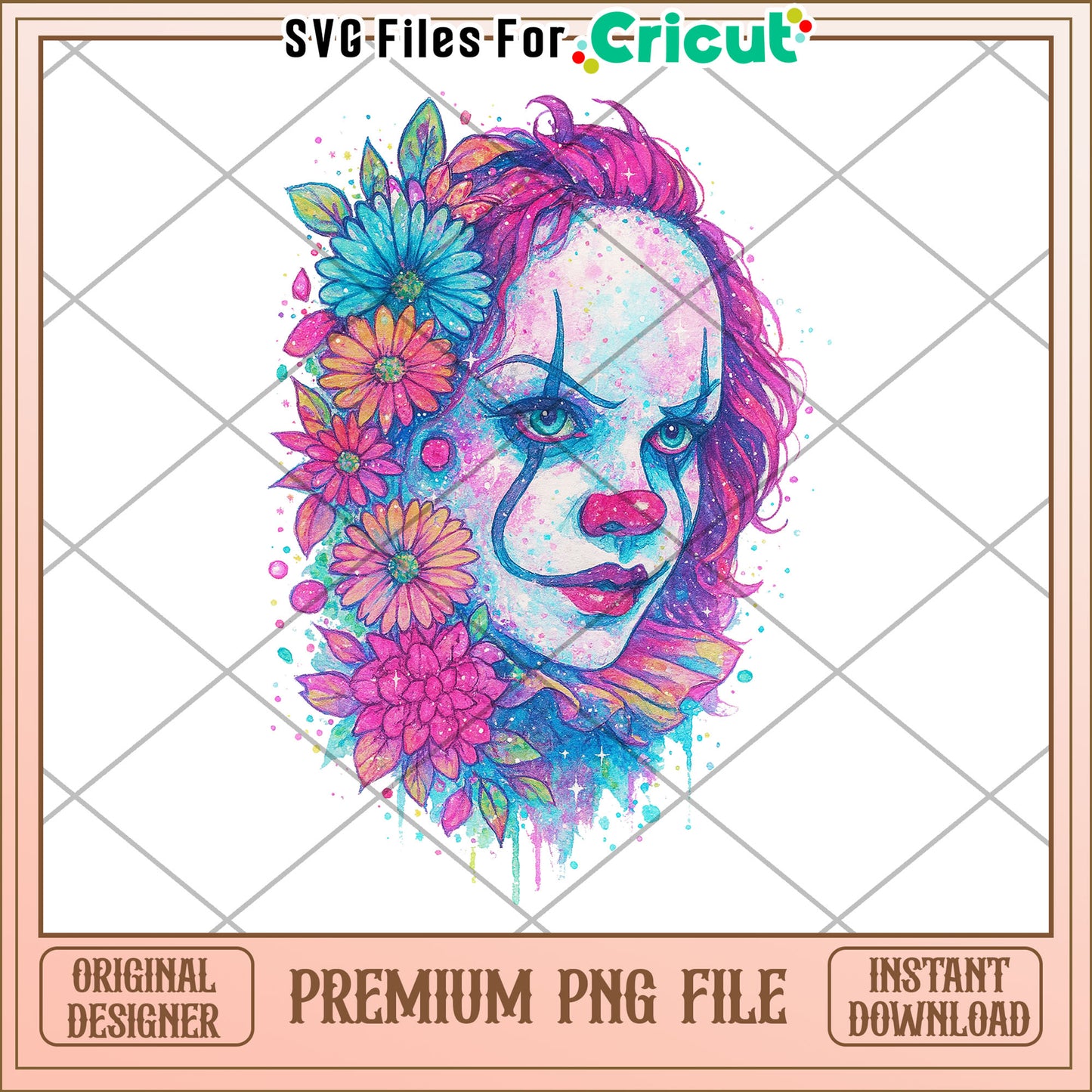 Pennywise girl neon png, halloween time png, halloween decor png