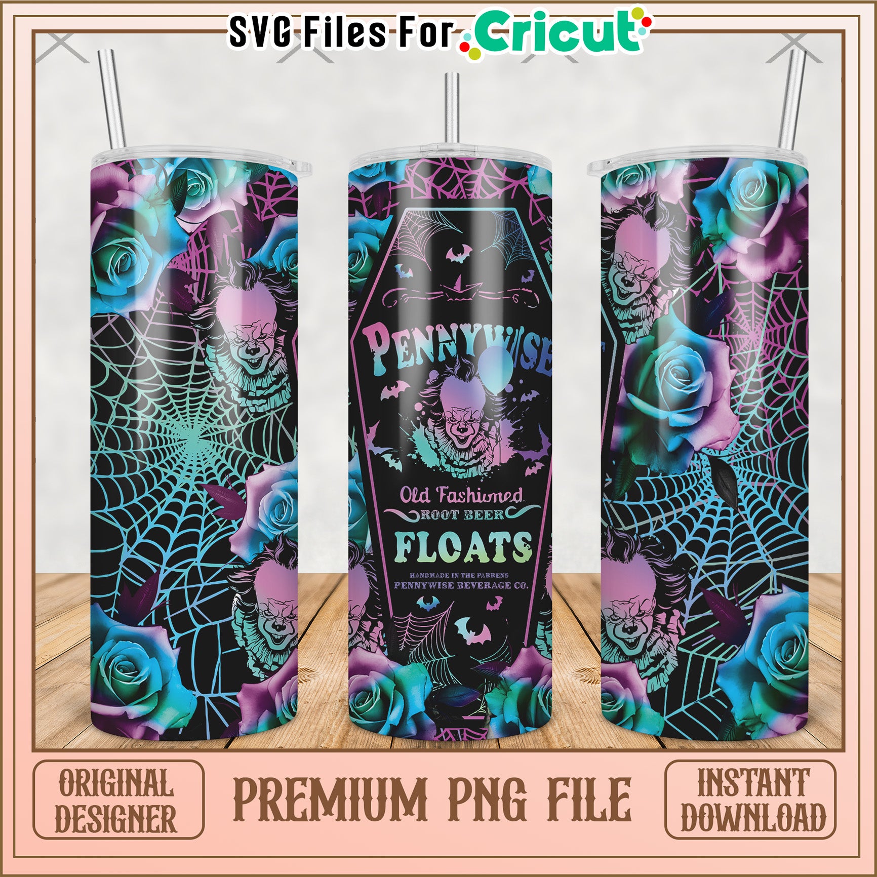 Penny wise tumbler png, horror movie png, halloween tumbler png