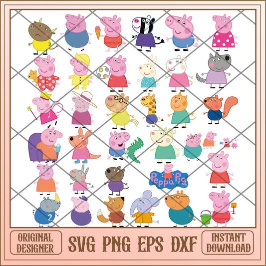 Pepa pig cartoon friends svg bundle