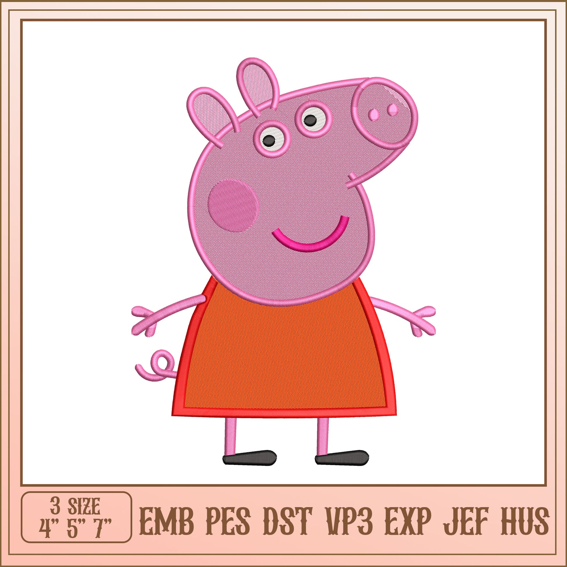 Peppa Pig Embroidery Design 3 Sizes