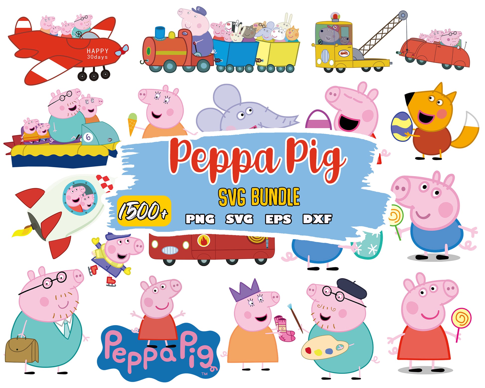 Peppa pig family cartoon bundle svg, peppa pig characters​ svg