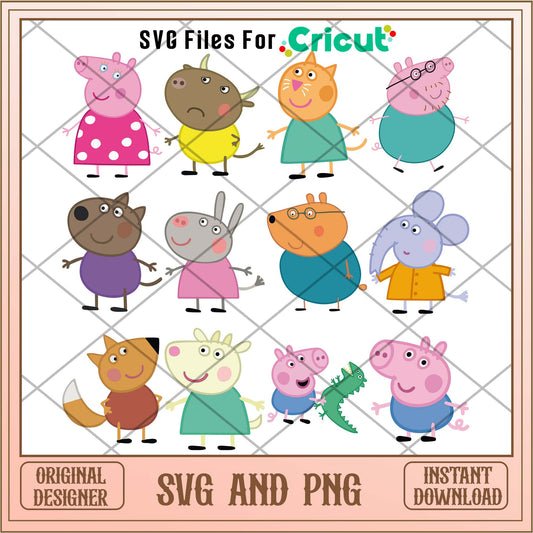 Peppa pig cartoon for kids svg bundle 