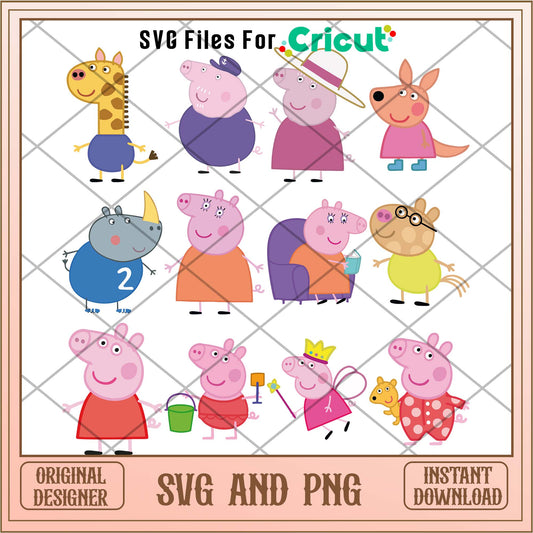 Peppa pig cuteness for kids svg bundle