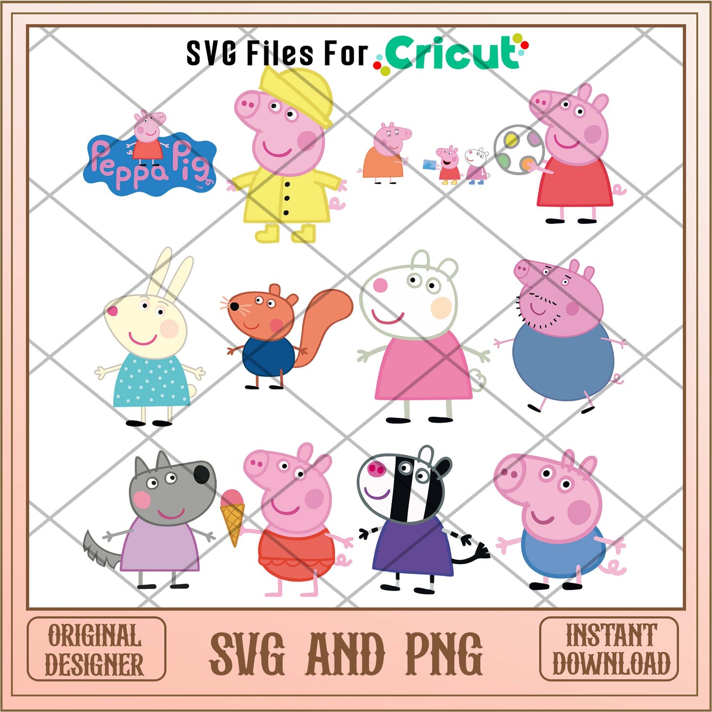 Peppa pig cartoon friends for kids svg bundle