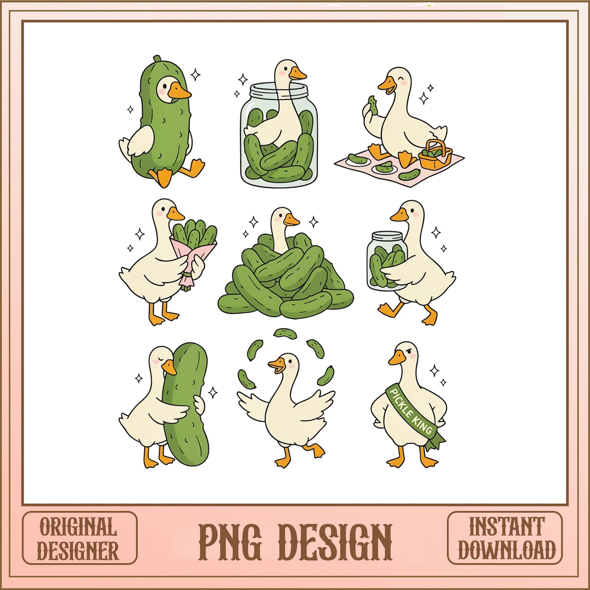 Pickle Duck PNG Bundle, Funny Goose With Pickle PNG, Cute Duck PNG