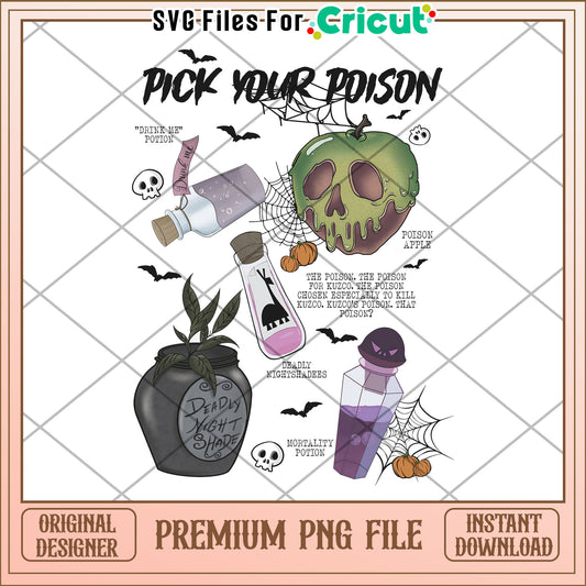 Pick your poison png, halloween costumes​ png, halloween desigin png