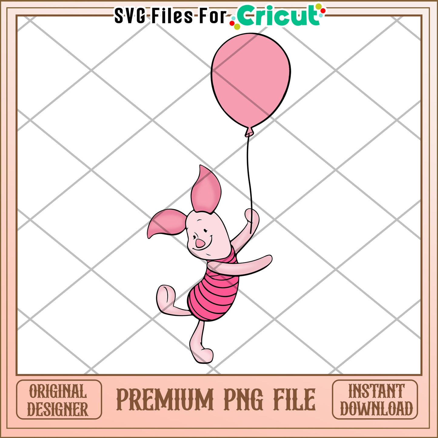 Piglet Balloon PNG Cricut Instant Download