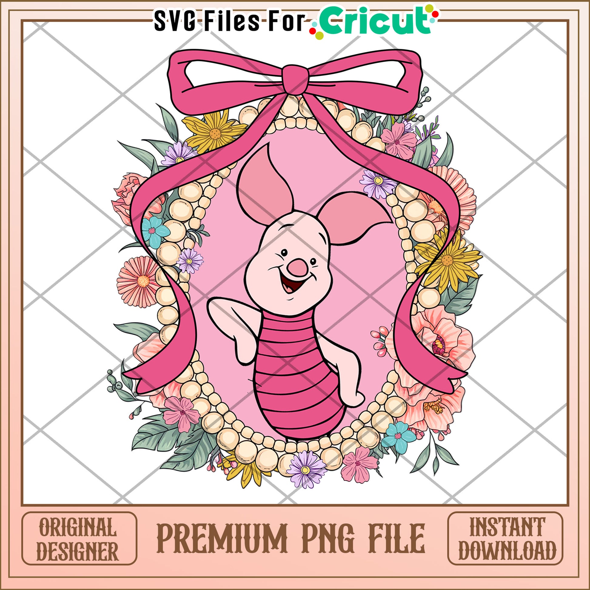 Piglet Floral PNG Sublimation Design