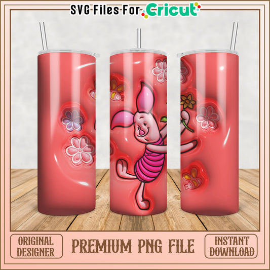 Piglet Floral Tumbler PNG Design