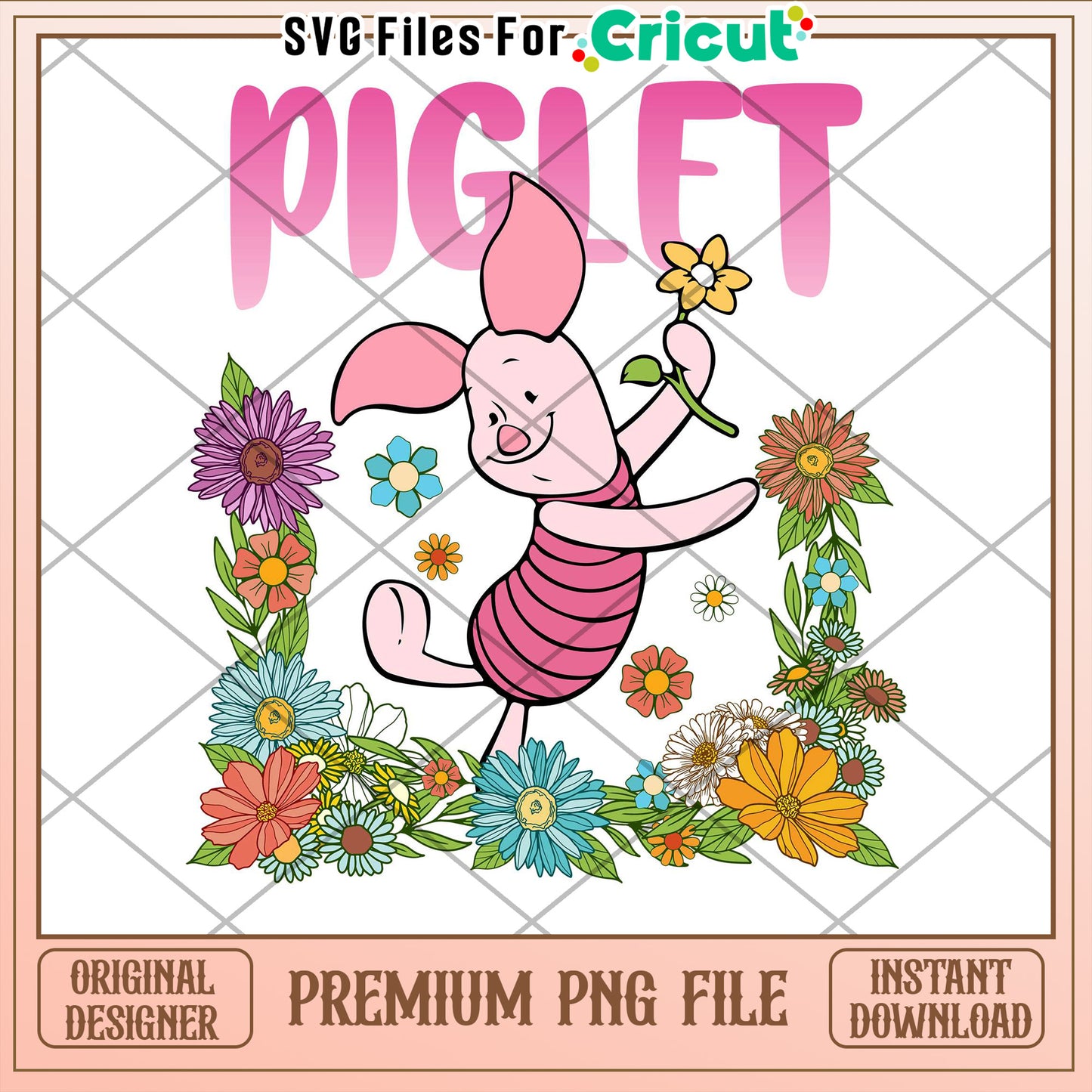 Piglet PNG Flower Cricut Design
