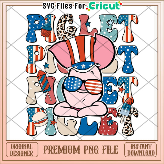 Piglet american design png, cute cartoon png, red white and blue png