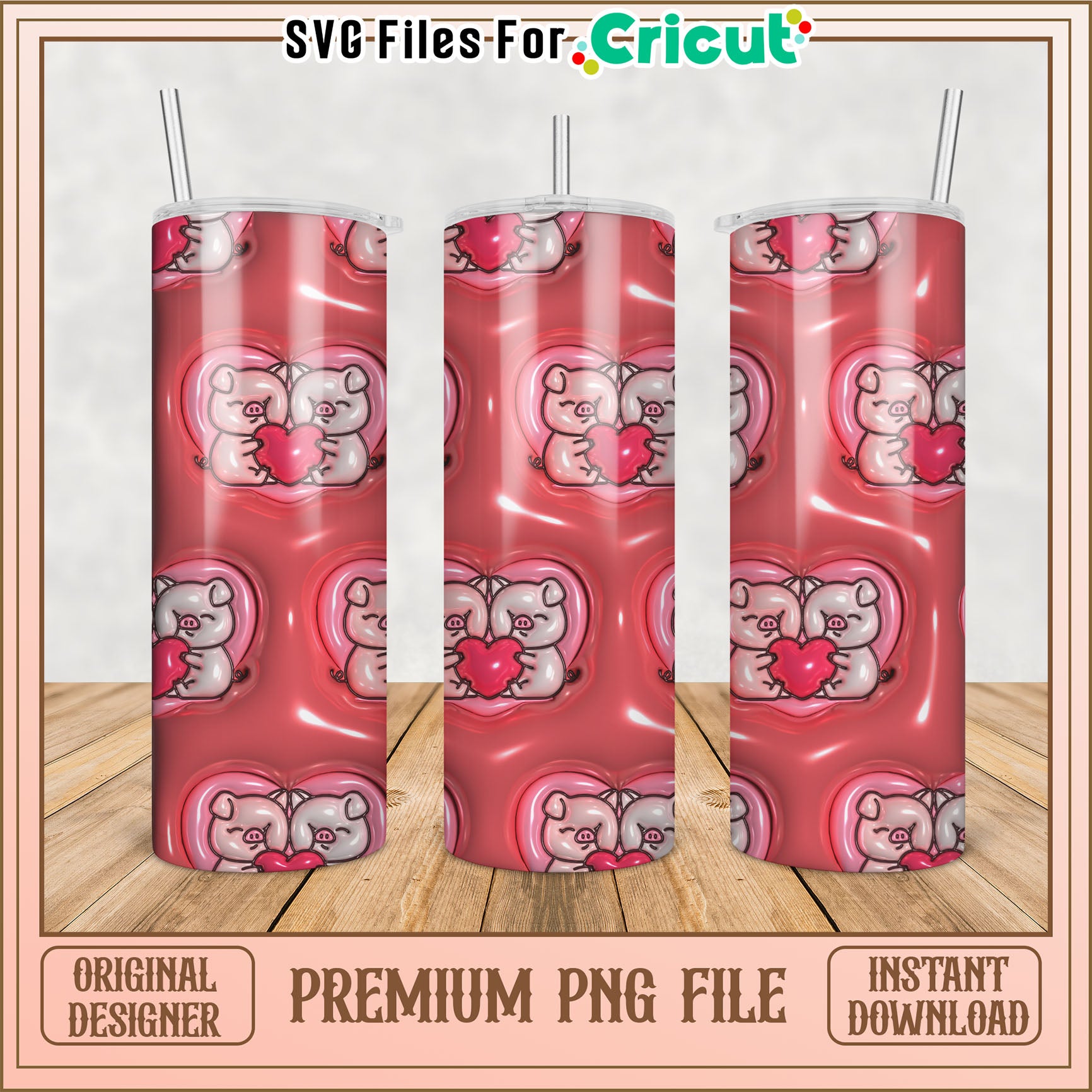 Pigs & Hearts Tumbler PNG Design