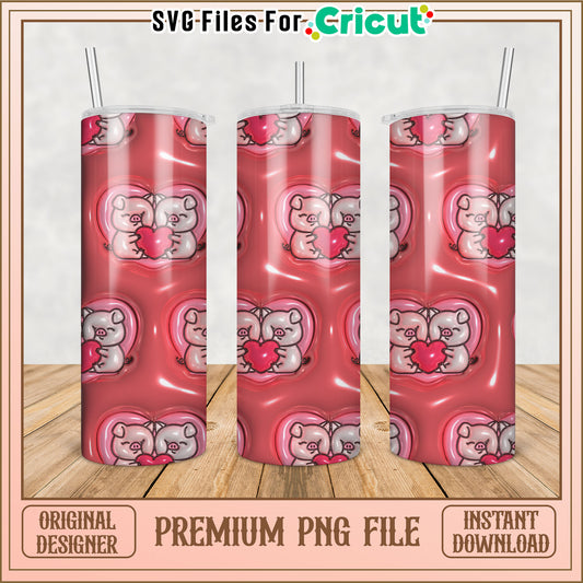 Pigs & Hearts Tumbler PNG Design