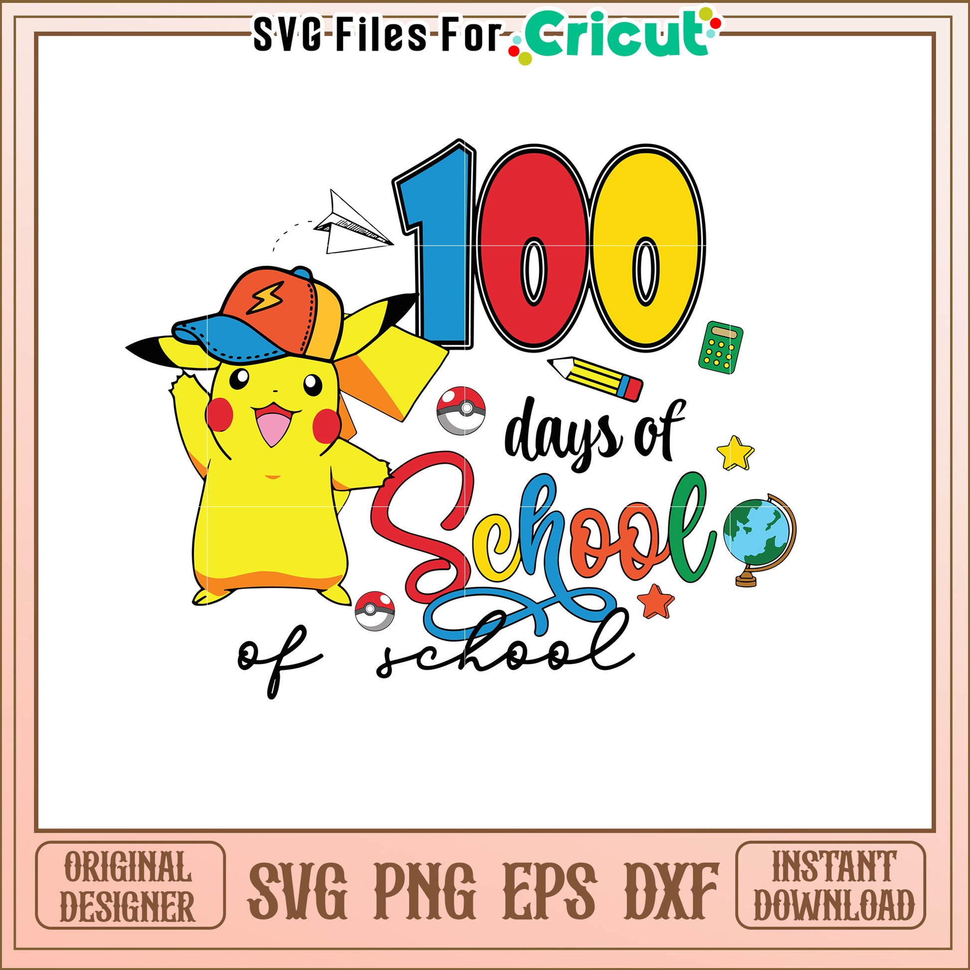 Pikachu 100 Days of School SVG