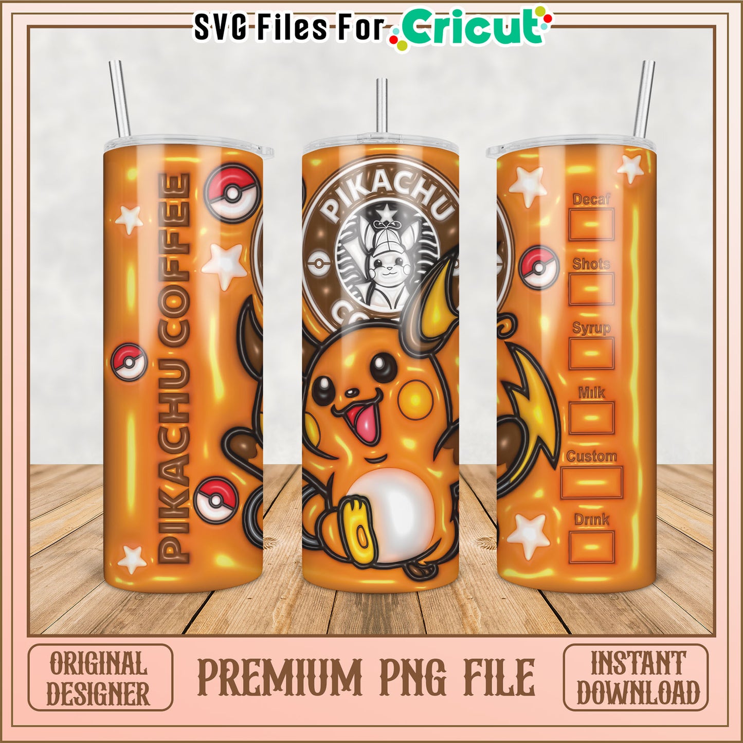 Pikachu Coffee Tumbler PNG Design
