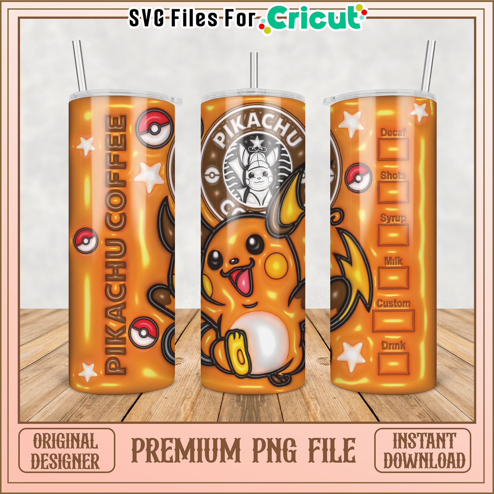 Pikachu Coffee Tumbler PNG Design
