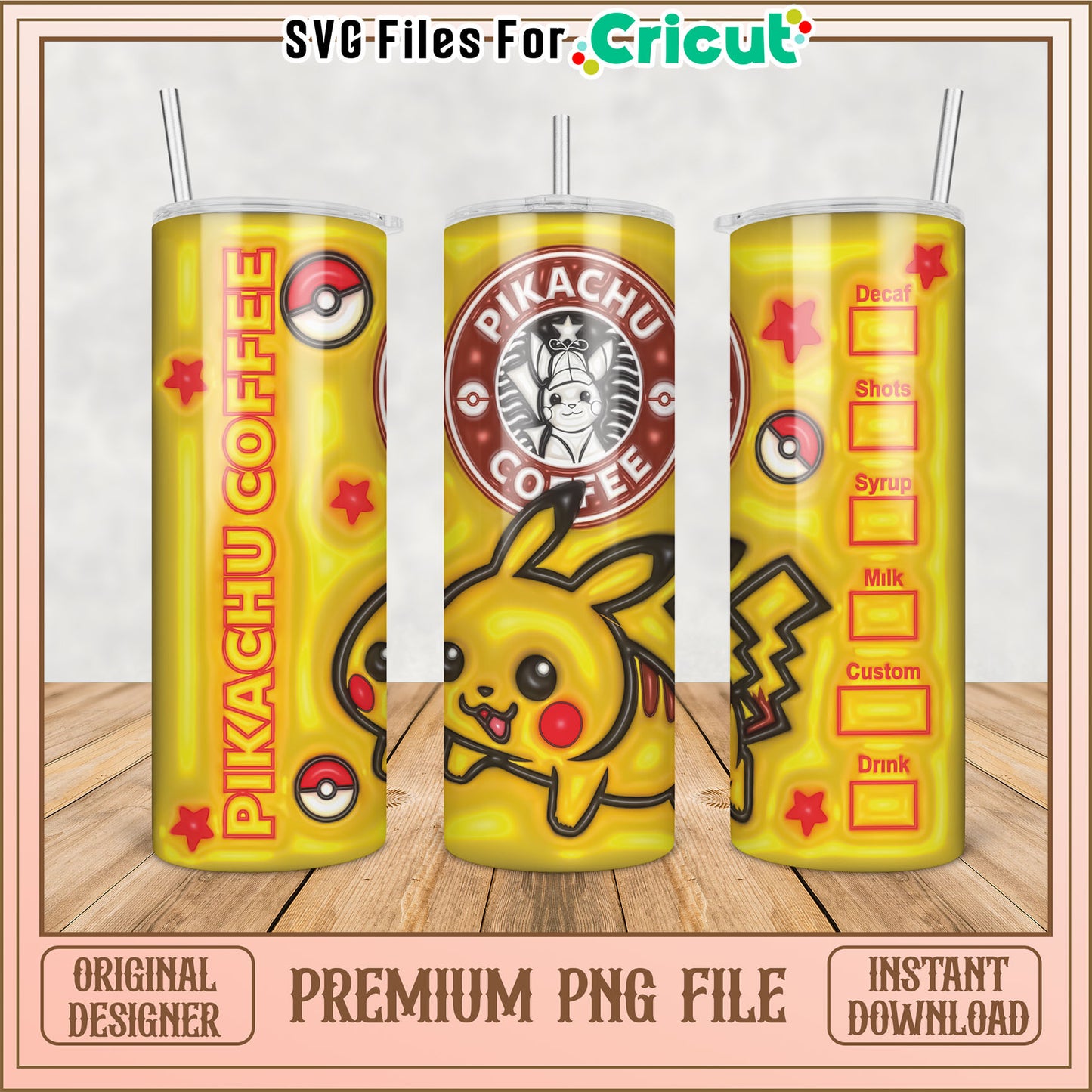Pikachu Coffee Tumbler PNG File for Cricut Craft Projects