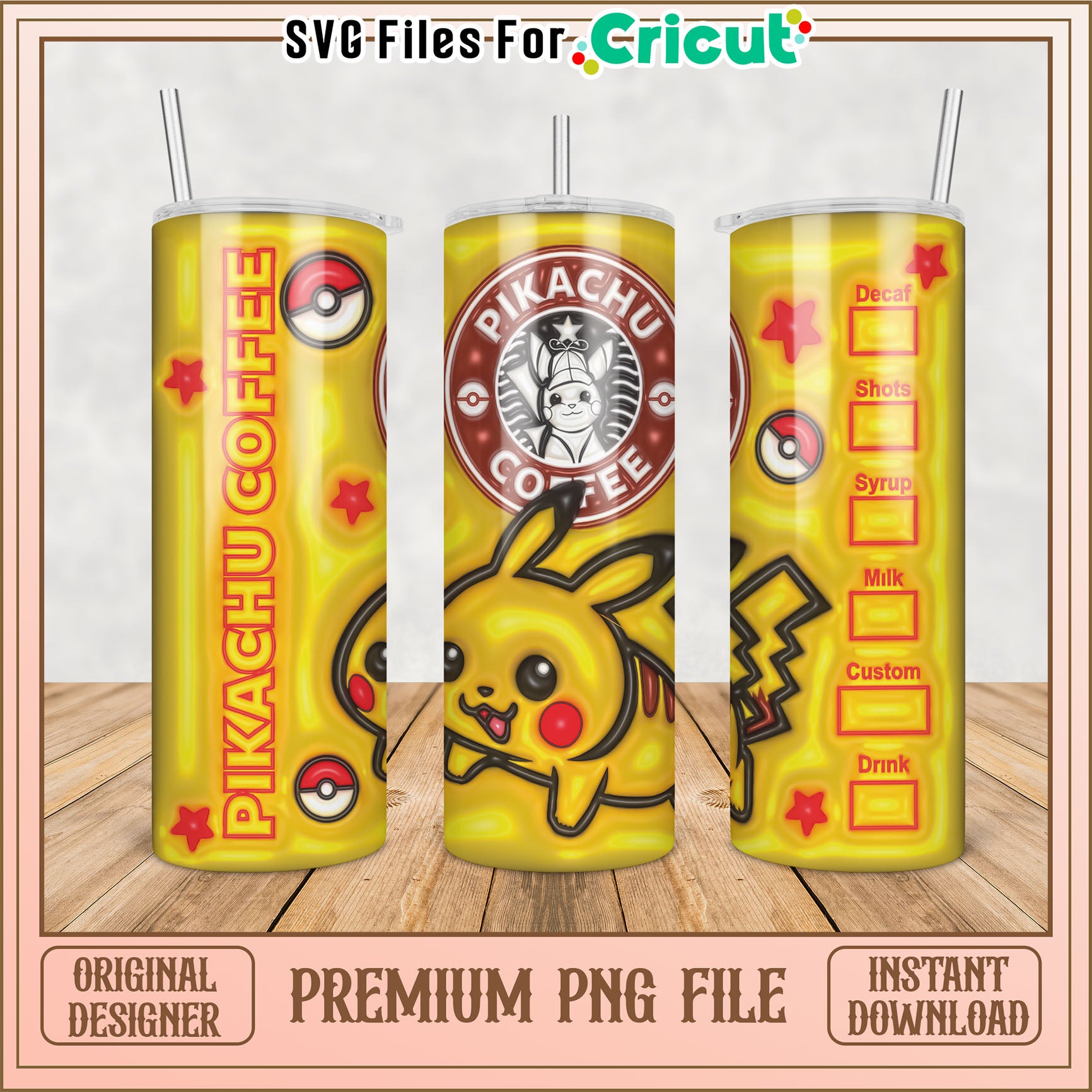 Pikachu Coffee Tumbler PNG File for Cricut Craft Projects